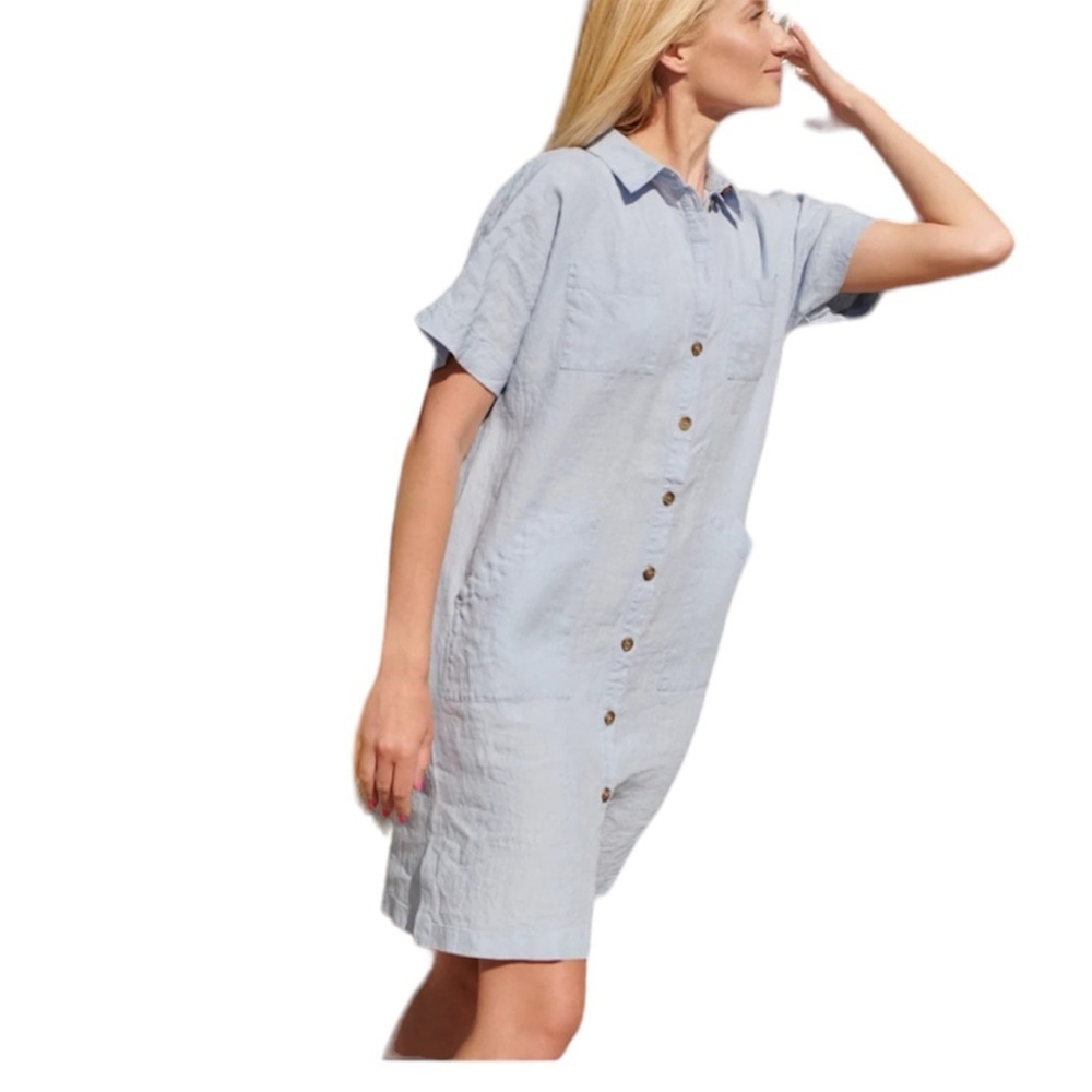 Sauths Audrey Light Blue Linen Button Down Shirt Dress Size XL